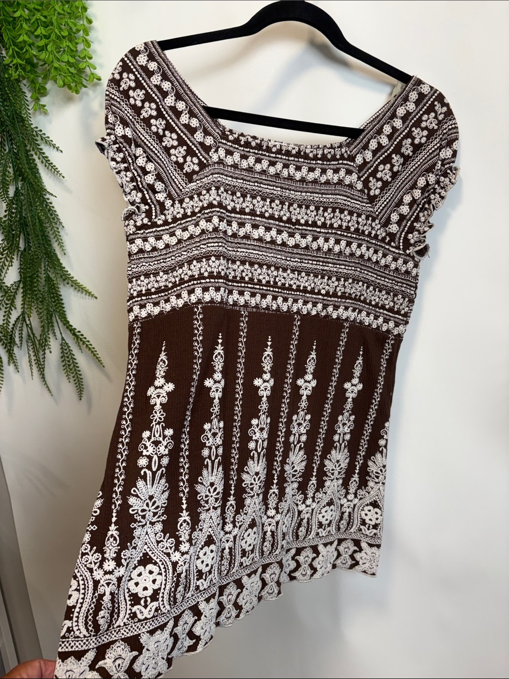 dressbarn Brown and White Printed Top
